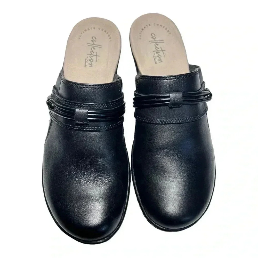 Clarks Women’s Black Leather Casual Slip On Mule Size 7 Preowned - Picture 7 of 12